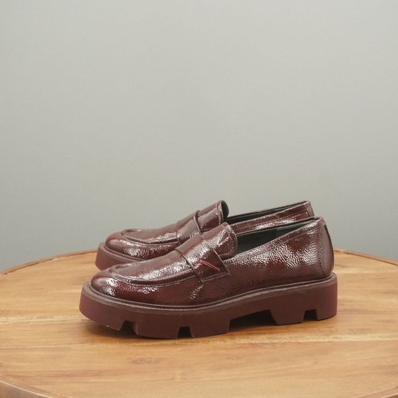 Franco Sarto Womens Ream Lug Sole Loafers Sz 8 Burgundy Red Faux Patent Leather - Picture 5 of 11
